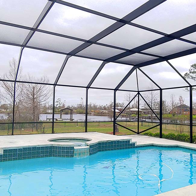Black screen enclosure for Florida pool built and installed by McLean Construction Company General Contractor Near Panama City Beach, FL Black screen enclosure for Florida pool built and installed by McLean Construction Company General Contractor Near Panama City Beach, FL
